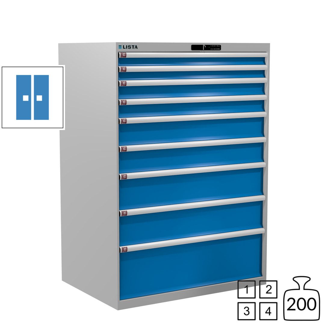 Lista Schubladenschrank - 12.550.010 - 1.450x1.023x725 mm (HxBxT) - 9 Schubladen - 200 kg - Key Lock - lichtblau (RAL 5012)