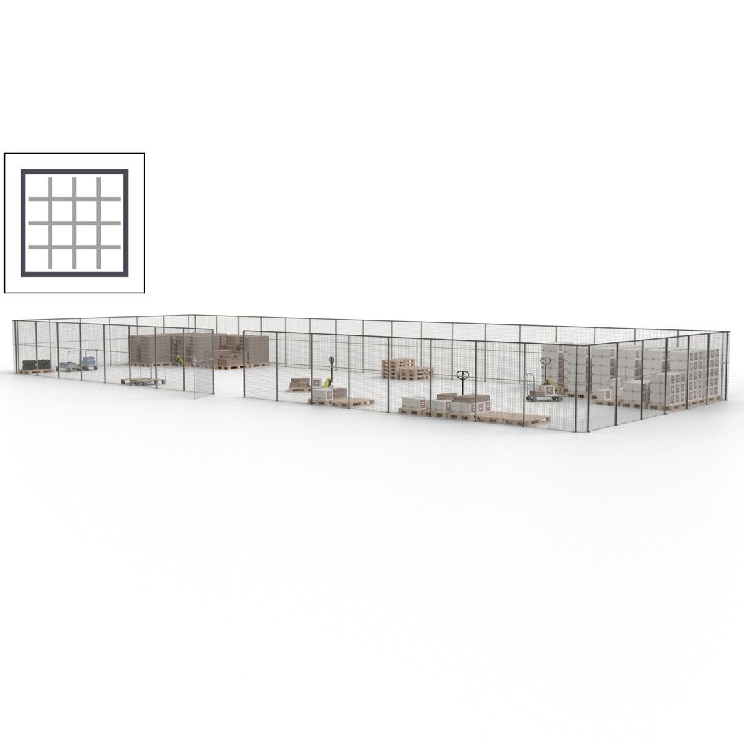 Maschinen Schutzgitter - Hallentrennwand - Sicherheitszaun - Tür - 69 m - 2.200 x 19.900 x 15.400 mm (HxBxT) - enzianblau