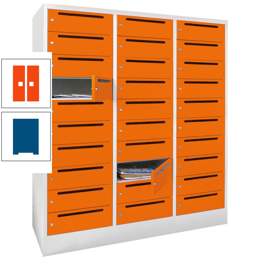 Postverteilerschrank, Schließfachschrank, 3 Abteile a 40 cm, 30 Fächer, 1.850 x 1.200 x 500 mm (HxBxT), Korpus anthrazitgrau, Front anthrazitgrau