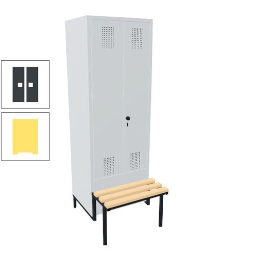Doppel-Spind, Garderobenschrank, Buche Sitzbank integriert, 2 Abteile a 400 mm, Korpus anthrazitgrau, Tür anthrazitgrau, 1.850 x 800 x 815 mm (HxBxT)