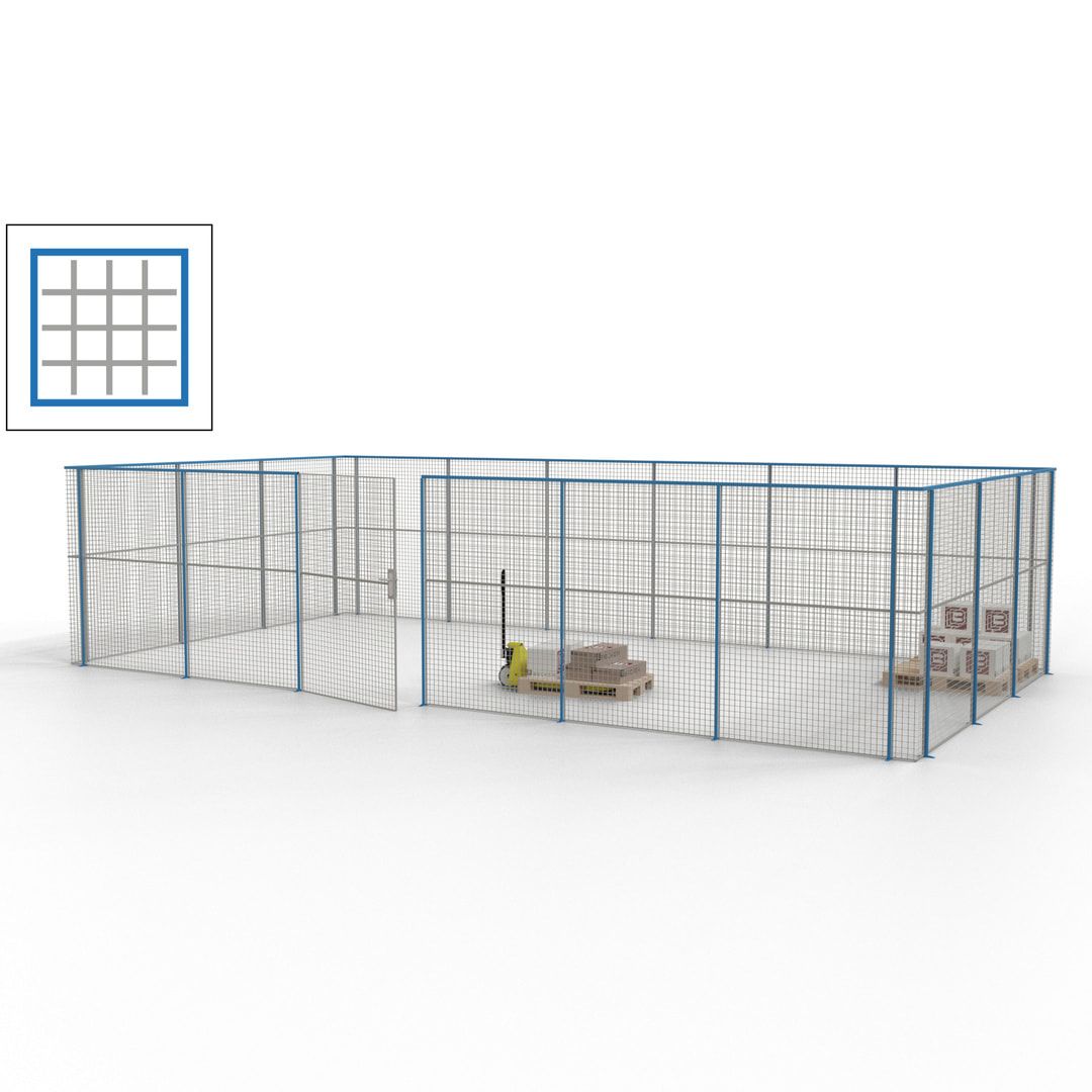 Maschinen Schutzgitter - Hallentrennwand - Sicherheitszaun - Tür - 27 m - 2.200 x 9.400 x 4.900 mm (HxBxT) - enzianblau