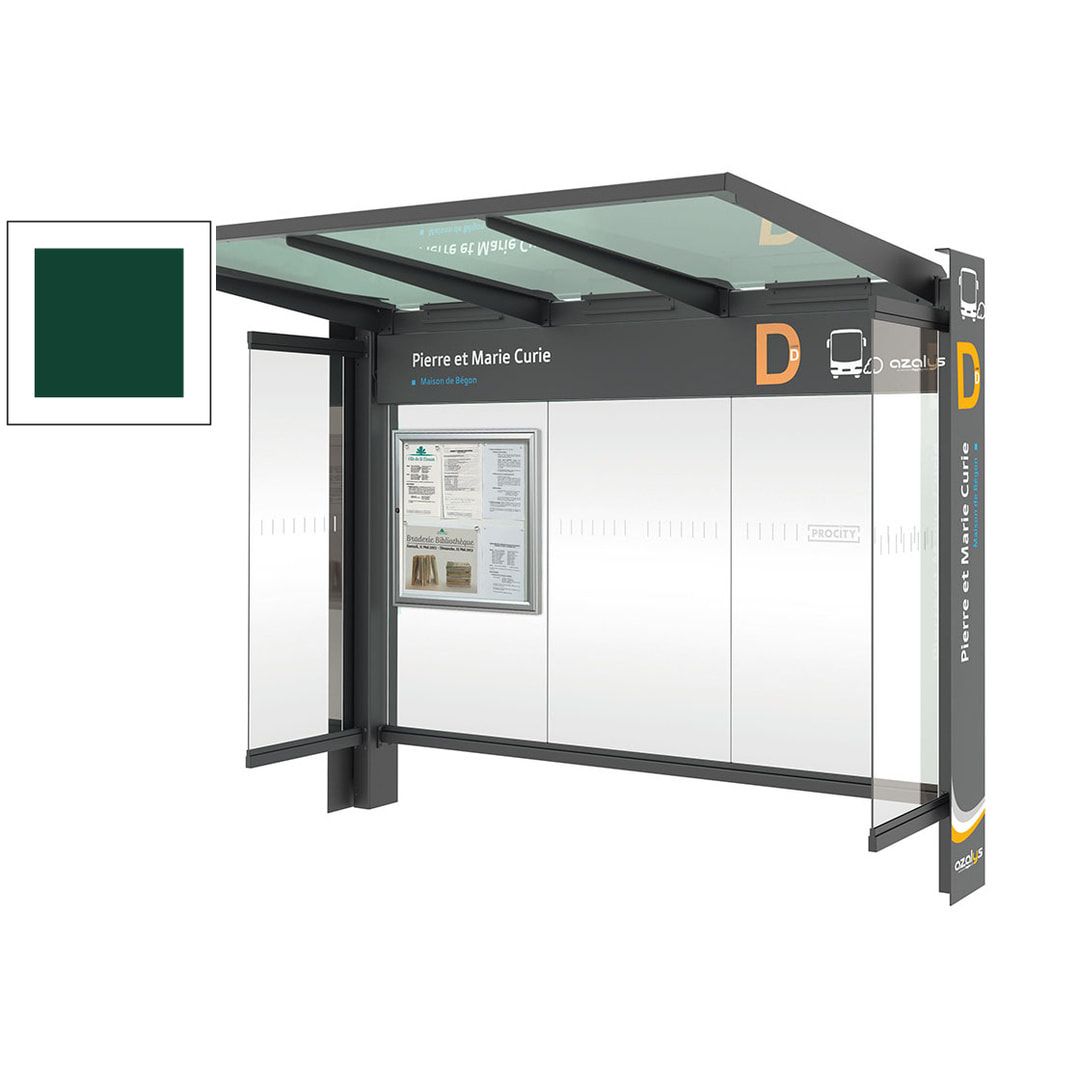 Buswartehalle, Haltestelle, Unterstand, mit Seitenverkeidungen, ESG, Fahrplankasten, enzianblau (RAL 5010), 2.450 x 3.000 x 1.550 mm (HxBxT)