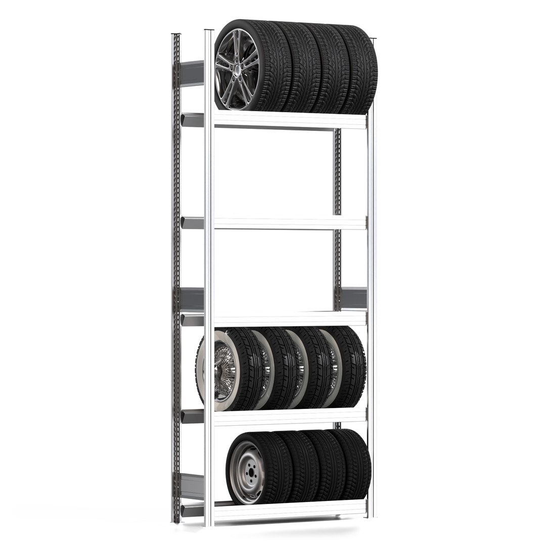 Felgenregal mit Tiefenriegel - 250 kg - 2.500 x 1.005 x 300 mm (HxBxT) - 5 Ebenen - Anbauregal - Steckregal BERT