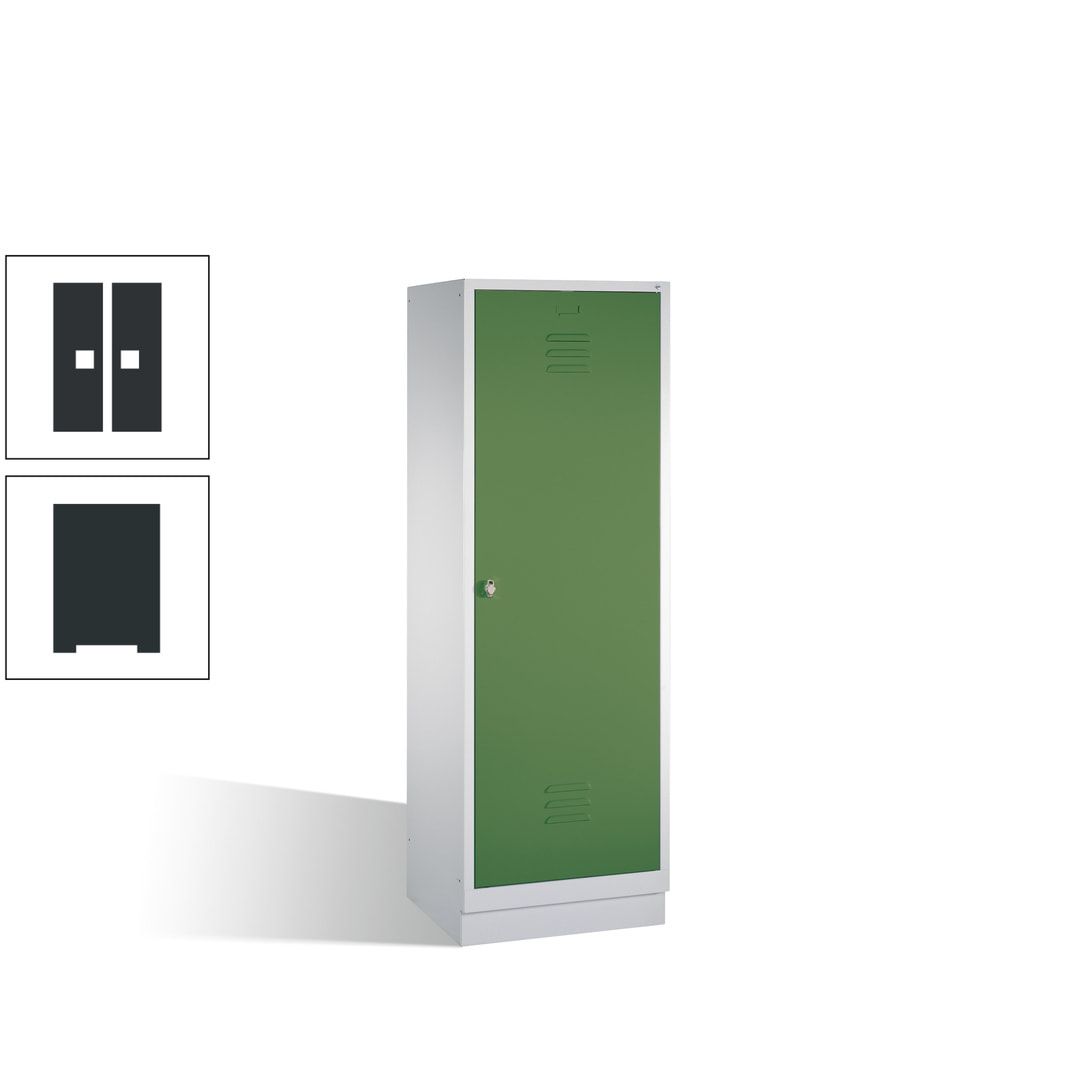 Doppel-Spind mit Großtür, Garderobenschrank mit Sockel, 2 Abteile a 300 mm, Korpus anthrazitgrau, Tür anthrazitgrau, 1.800 x 610 x 500 mm (HxBxT)