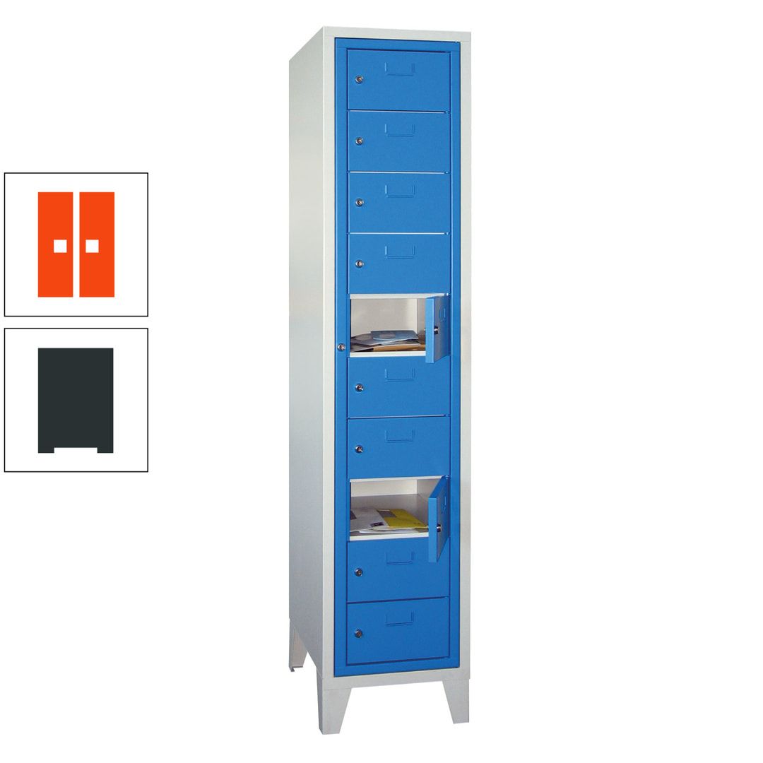 Schließfachschrank - Wäscheausgabeschrank - 10 Fächer a 315 mm - 1.850x400x500 mm (HxBxT) - Füße - Zylinderschloss - anthrazitgrau