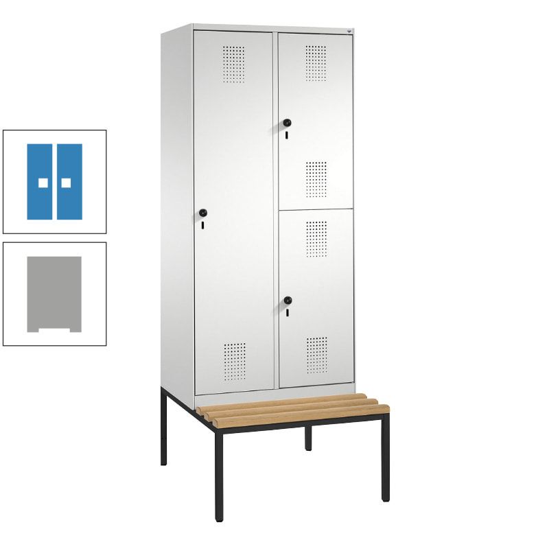 Garderobenschrank, Spind ein- und doppelstöckig Sitzbank, 2 Abteile, 3 Fächer, 2.090 x 800 x 500 mm (HxBxT), Front anthrazitgrau, Korpus anthrazitgrau