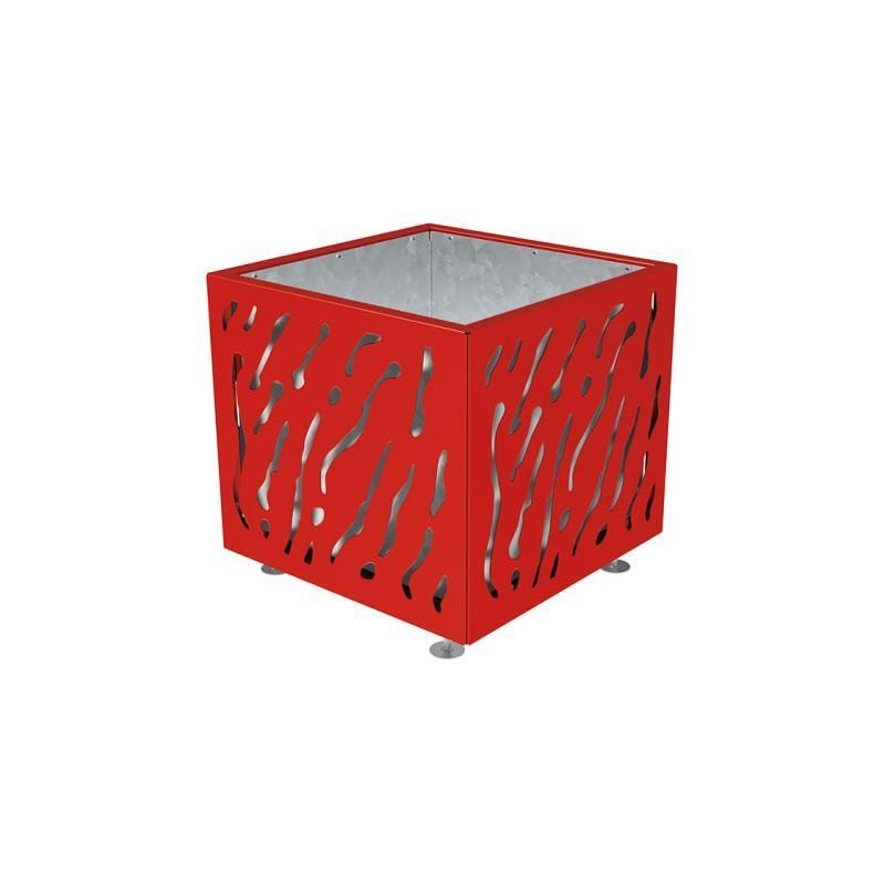 Pflanzbehälter, Stahlblech fvz, einfarbig, innen feuerverzinkt mit Verladungsgriffen, verstellbare Füße, 760 x 790 x 790 mm (HxBxT), enzianblau