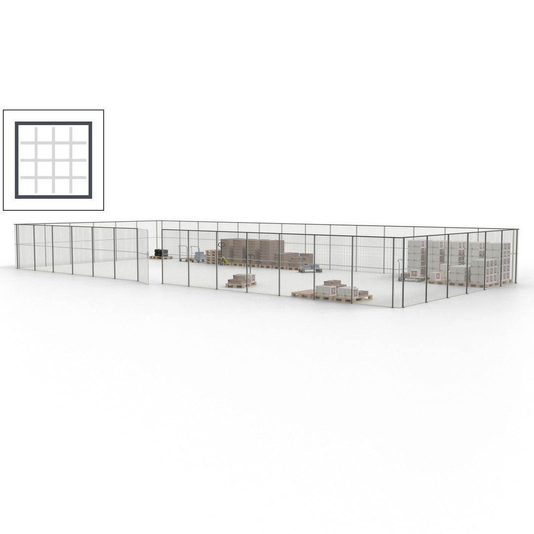 Maschinen Schutzgitter - Hallentrennwand - Sicherheitszaun - Tür - 60 m - 2.200 x 21.400 x 9.400 mm (HxBxT) - enzianblau