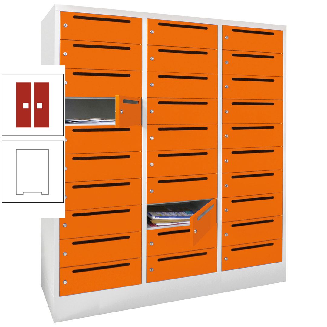 Postverteilerschrank, Schließfachschrank, 3 Abteile a 40 cm, 30 Fächer, 1.850 x 1.200 x 500 mm (HxBxT), Korpus anthrazitgrau, Front anthrazitgrau