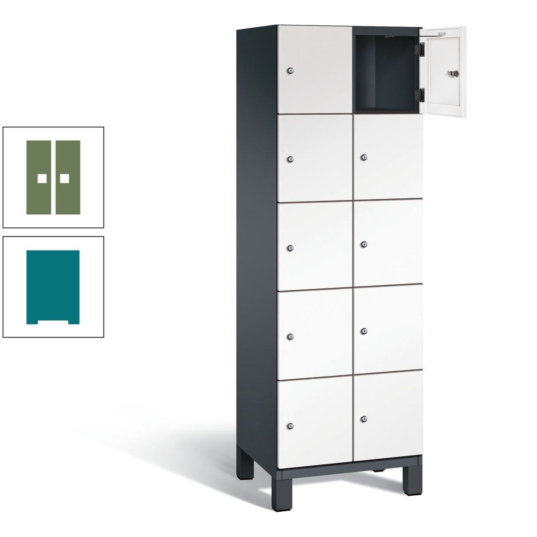 Fächerschrank, Stahlschrank, 10 Fächer, Türöffnungsbegrenzer, Füße, 1.980 x 600 x 525 mm (HxBxT), Korpus anthrazitgrau, Front anthrazitgrau