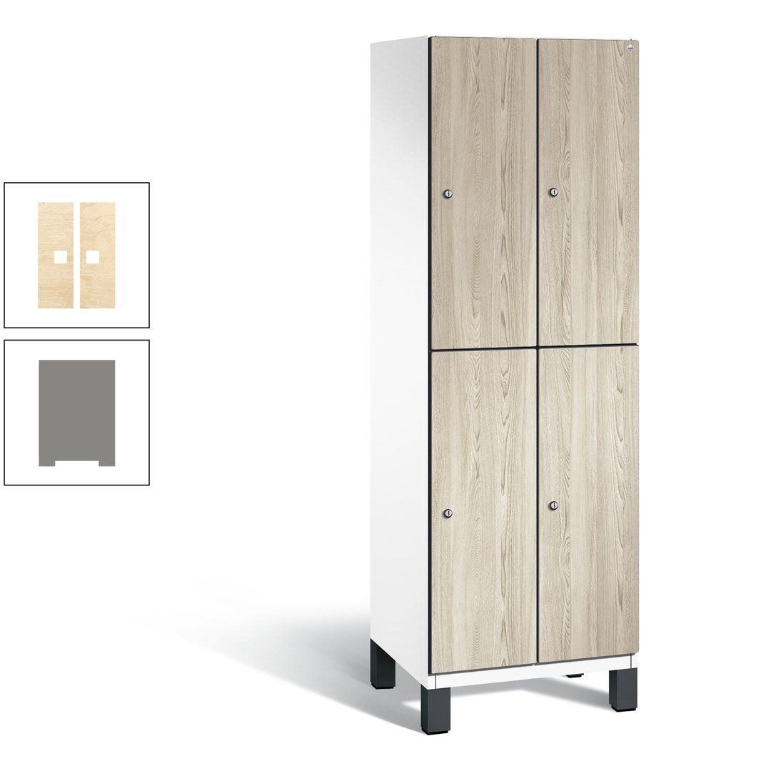 Fächerschrank, Garderobenschrank, mit Füßen, 2 Abteile, 1.980 x 600 x 525 mm (HxBxT), Korpus anthrazitgrau, Tür Donau-Ahorn
