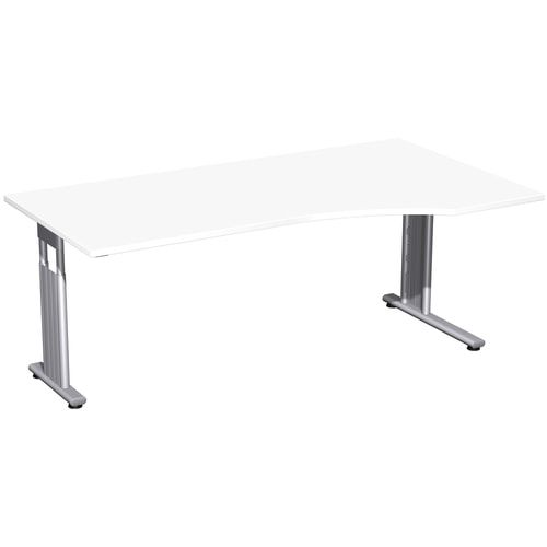 Eckschreibtisch, Füße einseitig verkürzt, C-Fuß Flex, Ecke rechts, höhenverstellbar, 680-800 x 1.800 x 1.000 mm (HxBxT), Gestell silber, Dekor Ahorn