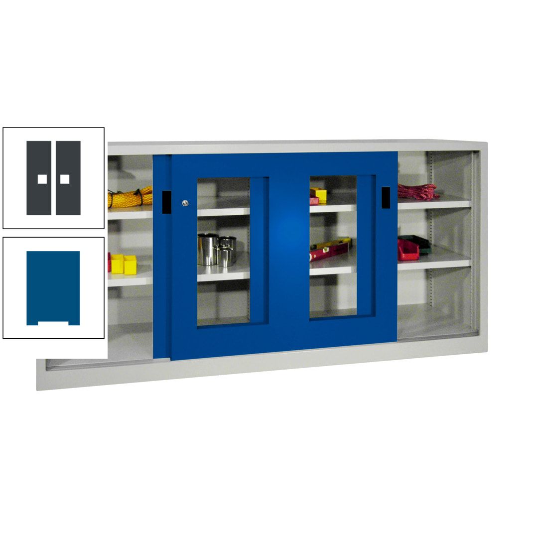 Schiebetürenschrank - Sichtfenstertüren - 1.000x2.000x400 mm (HxBxT) - 4 Böden, gepulvert - Zylinderschloss - anthrazitgrau