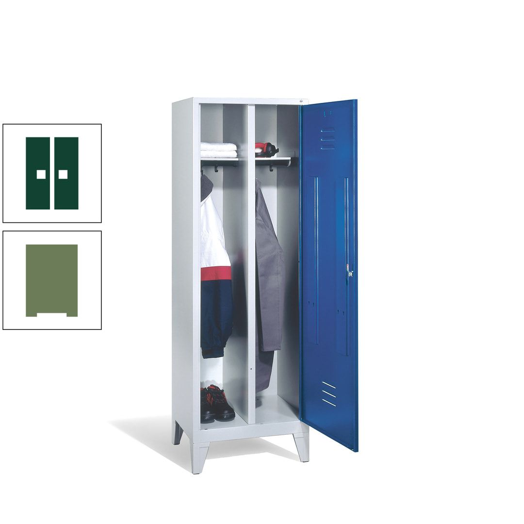 Doppel-Spind mit Großtür, Garderobenschrank mit Füßen, 2 Abteile a 300 mm, Korpus anthrazitgrau, Tür anthrazitgrau, 1.850 x 610 x 500 mm (HxBxT)