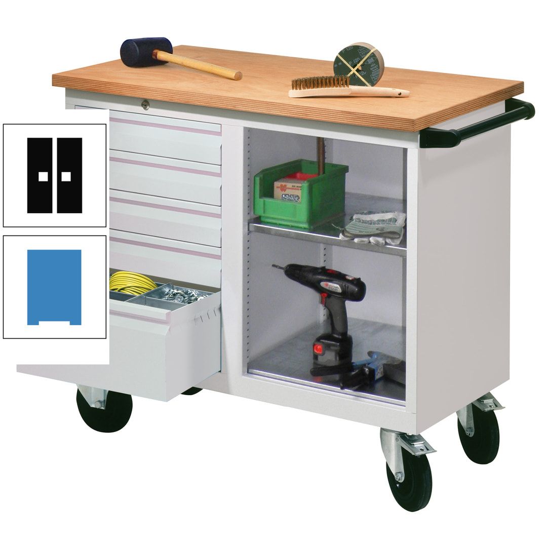 Mobile Werkbank - Werkstattwagen - 915 x 1.090 x 600 mm - 5 Schubladen und Ablagefach - anthrazitgrau
