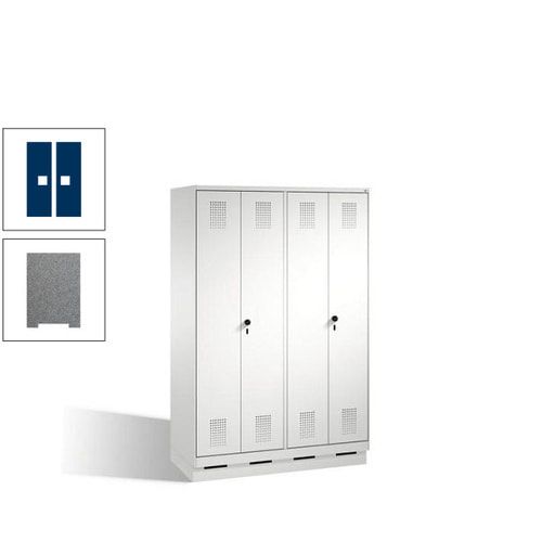 Doppel-Spind, Doppeltüren, Garderobenschrank mit Sockel, 4 Abteile a 300 mm, Korpus anthrazitgrau, Tür anthrazitgrau, 1.800 x 1.200 x 500 mm (HxBxT)