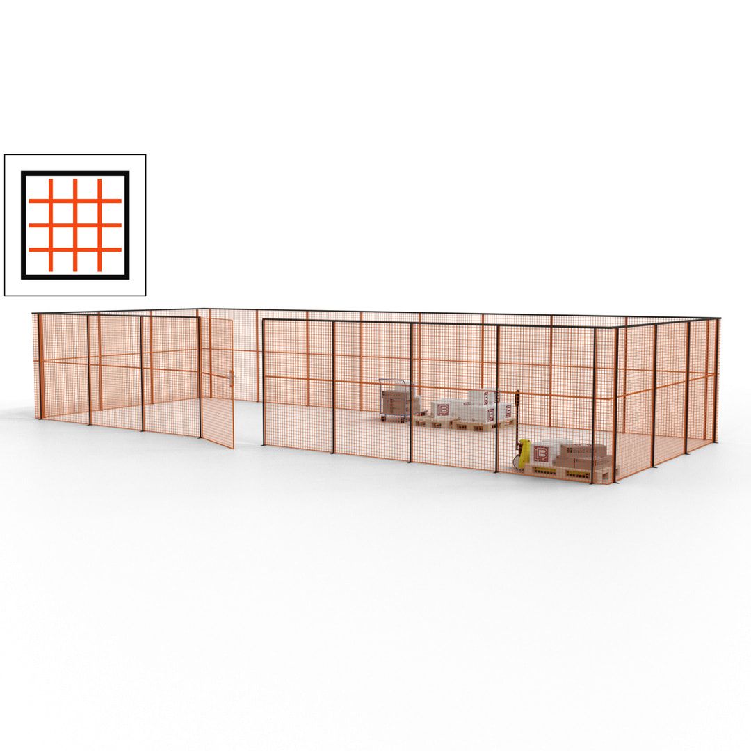 Maschinen Schutzgitter - Hallentrennwand - Sicherheitszaun - Tür - 33 m - 2.200 x 12.400 x 4.900 mm (HxBxT) - enzianblau