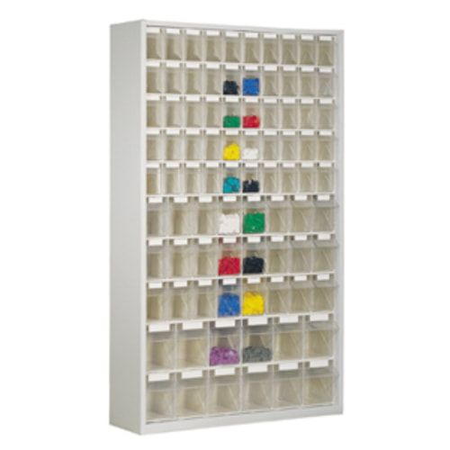 Magazinschrank mit Sichtlagerkästen - 2.000x1.270x250 mm - 154 Kästen - enzianblau