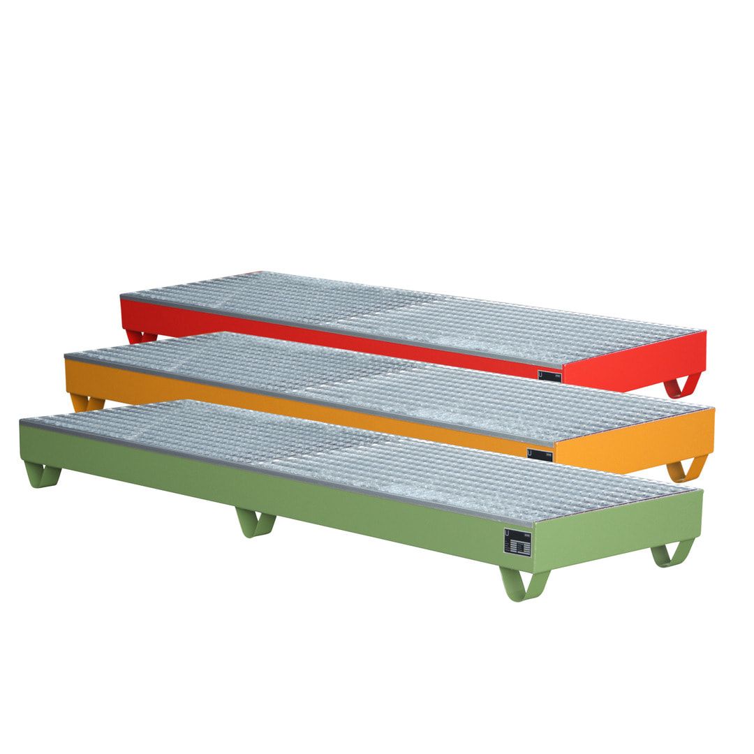 Auffangwanne - 2.400 x 800 mm (BxT) - 222 l - Füße - Gitterrost - feuerrot