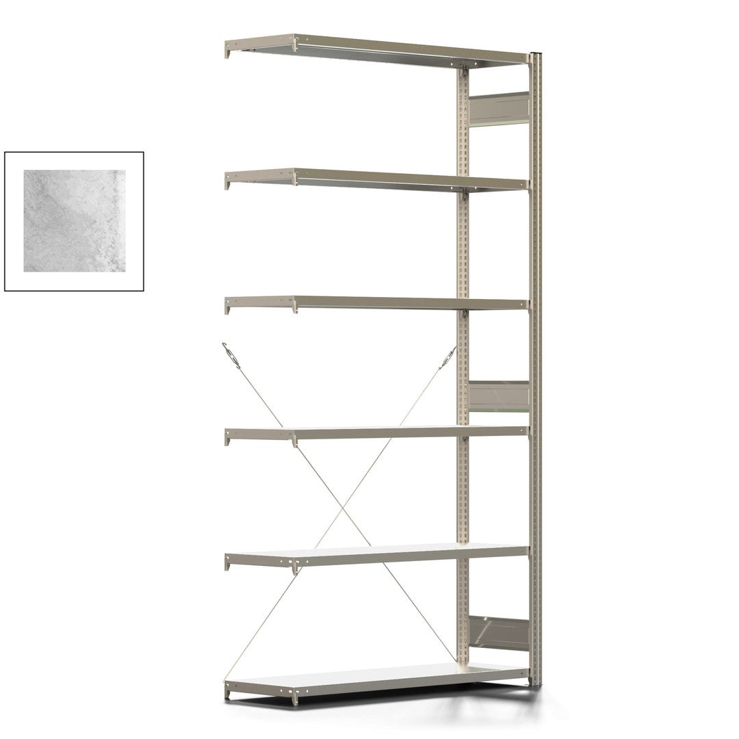 Fachbodenregal mit Tiefenriegel - 350 kg - 2.500 x 1.285 x 426 mm (HxBxT) - Anbauregal - 6 Böden - enzianblau - Lagerregal - Steckregal BERT