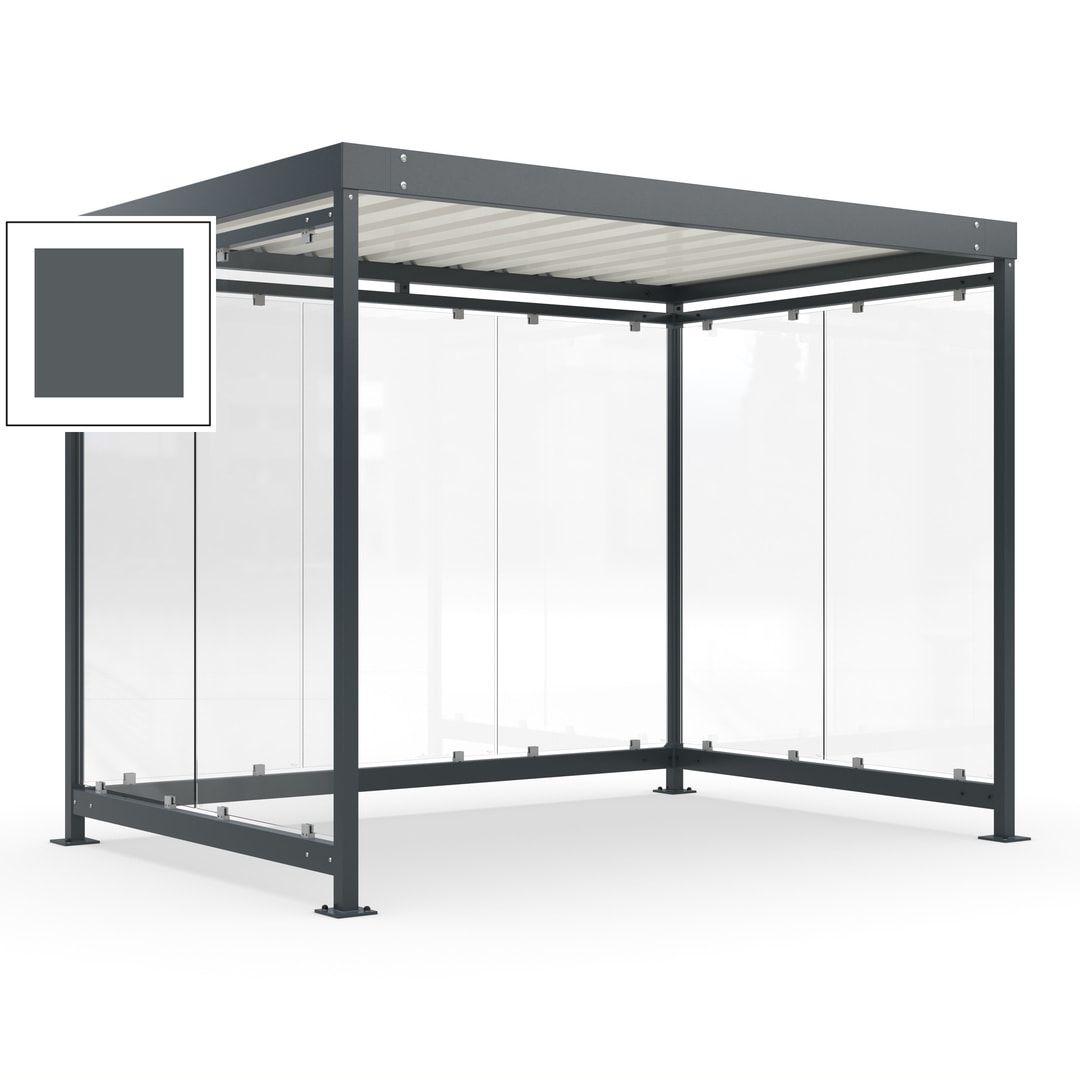 Raucherunterstand, Bausatz, Fahrgastunterstand, Bushaltestelle, 2.510 x 3.180 x 2.165 mm (HxBxT), 7 Wände, Achatgrau