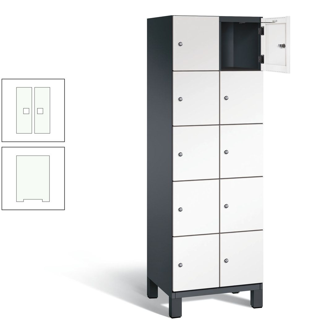 Fächerschrank, Stahlschrank, 10 Fächer, Türöffnungsbegrenzer, Füße, 1.980 x 600 x 525 mm (HxBxT), Korpus anthrazitgrau, Front anthrazitgrau