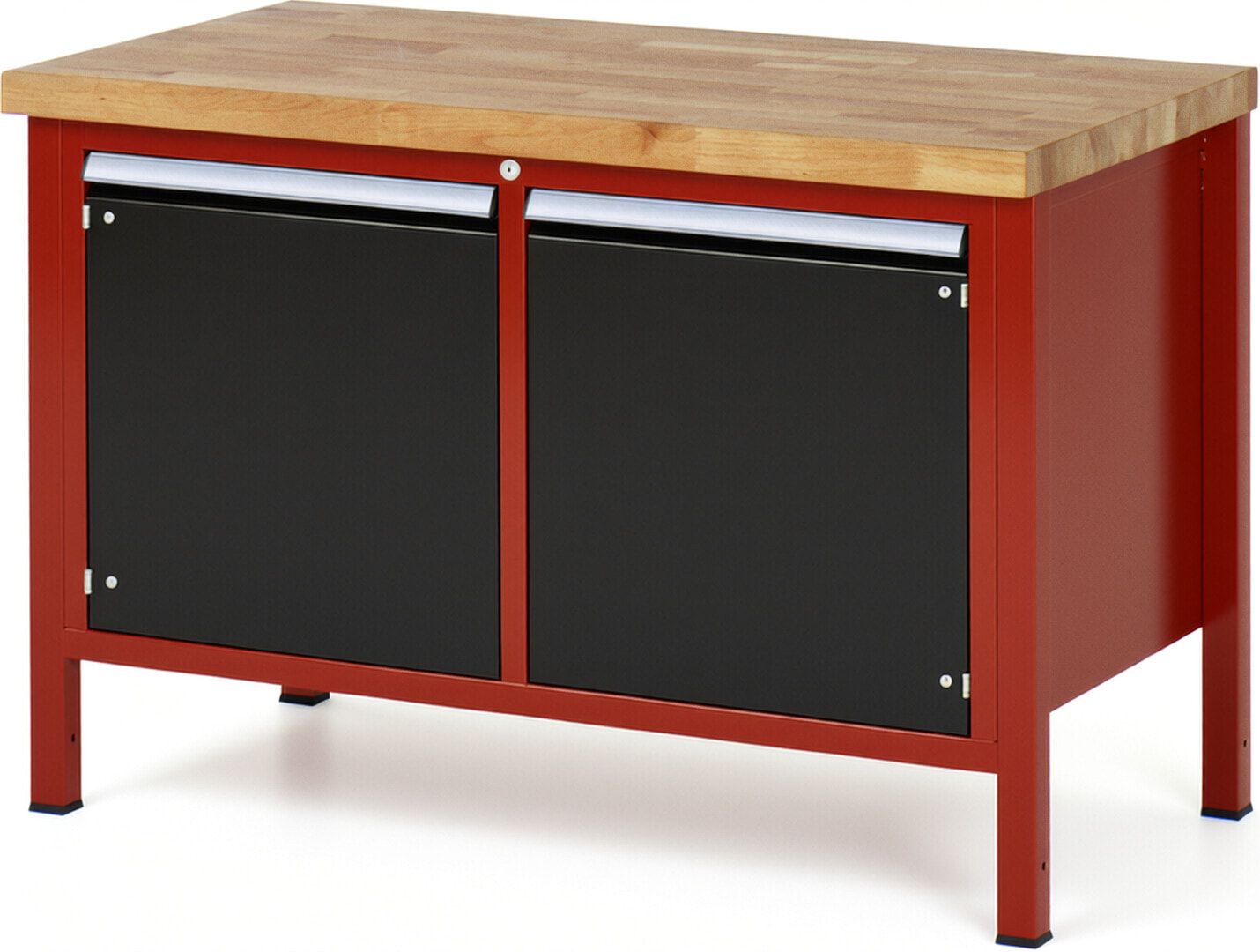 Werkbank mit 2 Schränken - höhenverstellbar 840-1.040 mm - 1.250 x 700 mm (BxT) - Traglast 1.250 kg - Buche - Anthrazitgrau