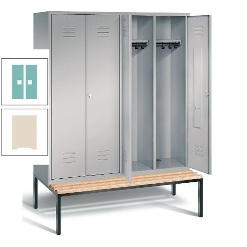 Doppel-Spindschrank, Buche Sitzbank untergebaut, 4 Abteile a 400 mm, Korpus lichtgrau, Tür anthrazitgrau, 2.090 x 1.590 x 815 mm (HxBxT)
