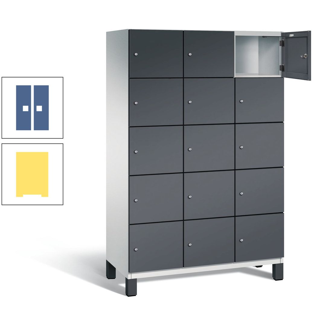 Fächerschrank, Stahlschrank, 15 Fächer, Türöffnungsbegrenzer, Füße, 1.980 x 1.200 x 525 mm (HxBxT), Korpus anthrazitgrau, Front anthrazitgrau