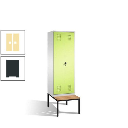 Doppel-Spind, Garderobenschrank, Buche Sitzbank untergebaut, 2 Abteile a 300 mm, Korpus anthrazitgrau, Tür anthrazitgrau, 2.090 x 600 x 815 mm (HxBxT)
