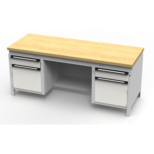OTTOKIND Werkbank - bündige Arbeitsplatte - 850 x 1.695 x 750 mm (HxBxT) - 2 Schubladen - 2 Schränke - lichtgrau