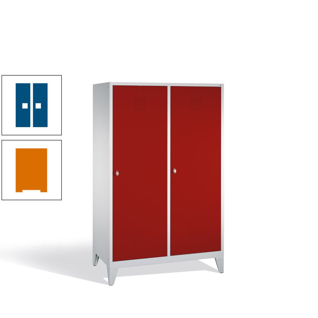 Doppel-Spind mit 2 Großtüren, Garderobenschrank mit Füßen, 4 Abteile a 300 mm, Korpus anthrazitgrau, Tür anthrazitgrau, 1.850 x 1.190 x 500 mm (HxBxT)