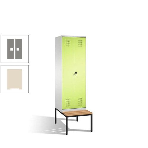 Doppel-Spind, Garderobenschrank, Buche Sitzbank untergebaut, 2 Abteile a 300 mm, Korpus anthrazitgrau, Tür anthrazitgrau, 2.090 x 600 x 815 mm (HxBxT)