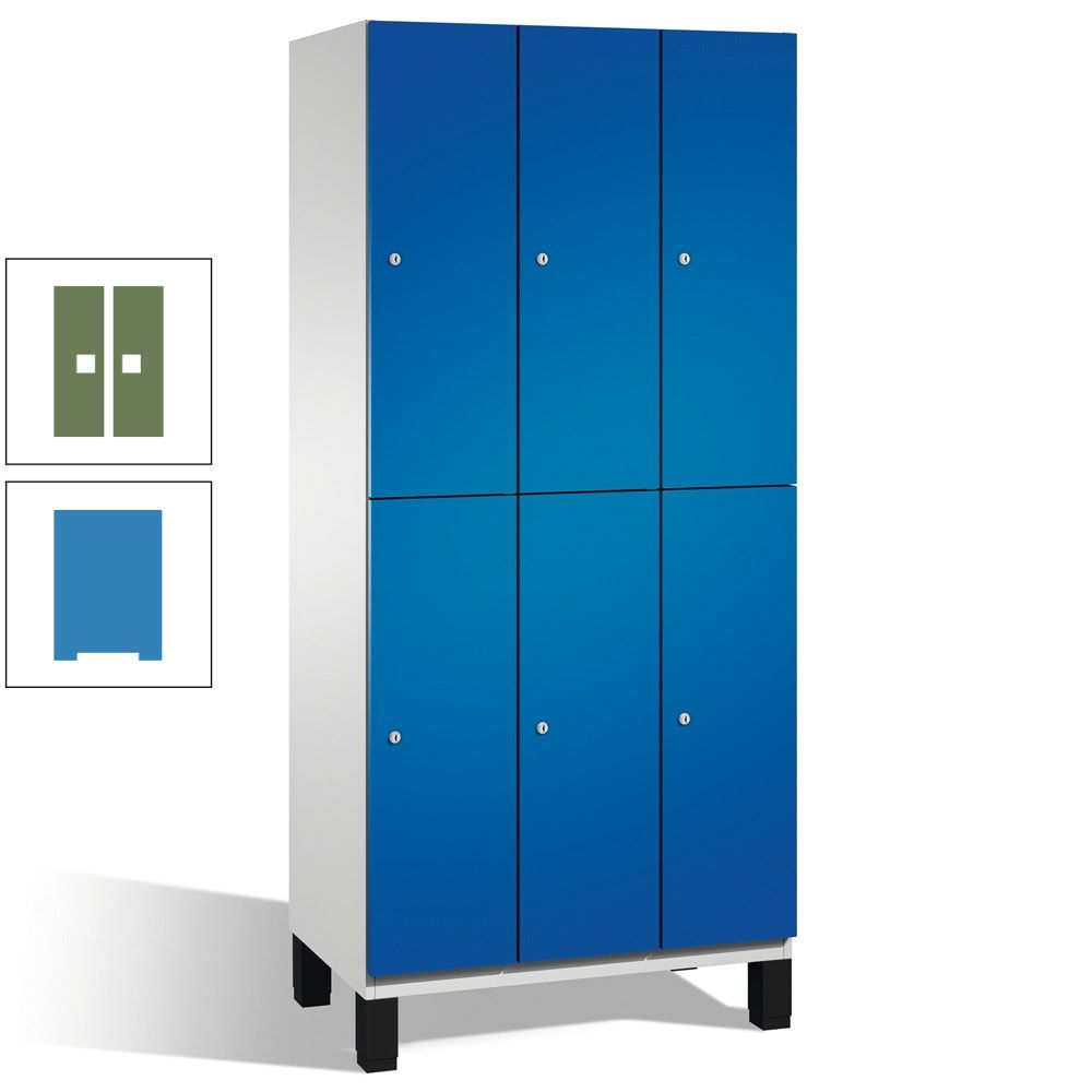 Fächerschrank, Stahlschrank, doppelstöckig, 6 Fächer, Füße, Korpus anthrazitgrau, Tür anthrazitgrau, 1.980 x 900 x 525 mm (HxBxT)