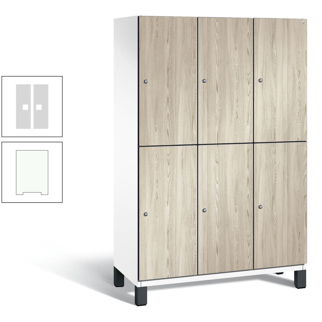 Fächerschrank, Garderobenschrank, mit Füßen, 3 Abteile, 1.980 x 1.200 x 525 mm (HxBxT), Korpus anthrazitgrau, Tür Donau-Ahorn