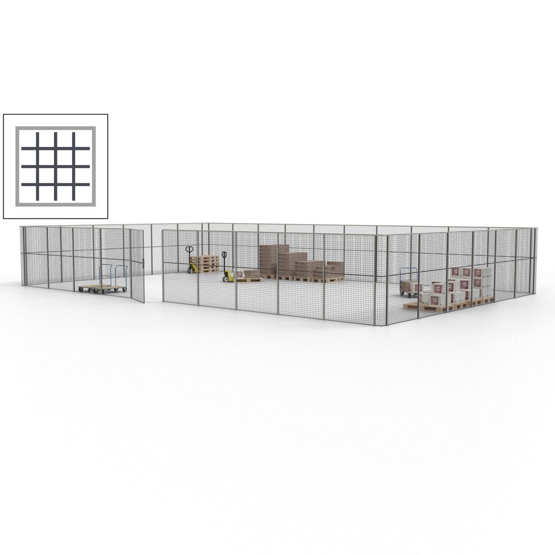 Maschinen Schutzgitter - Hallentrennwand - Sicherheitszaun - Tür - 48 m - 2.200 x 15.400 x 9.400 mm (HxBxT) - enzianblau