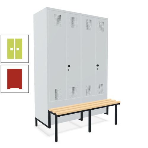 Doppel-Spind, Garderobenschrank, Buche Sitzbank integriert, 4 Abteile 300 mm, Korpus anthrazitgrau, Tür anthrazitgrau, 1.850 x 1.200 x 815 mm (HxBxT)