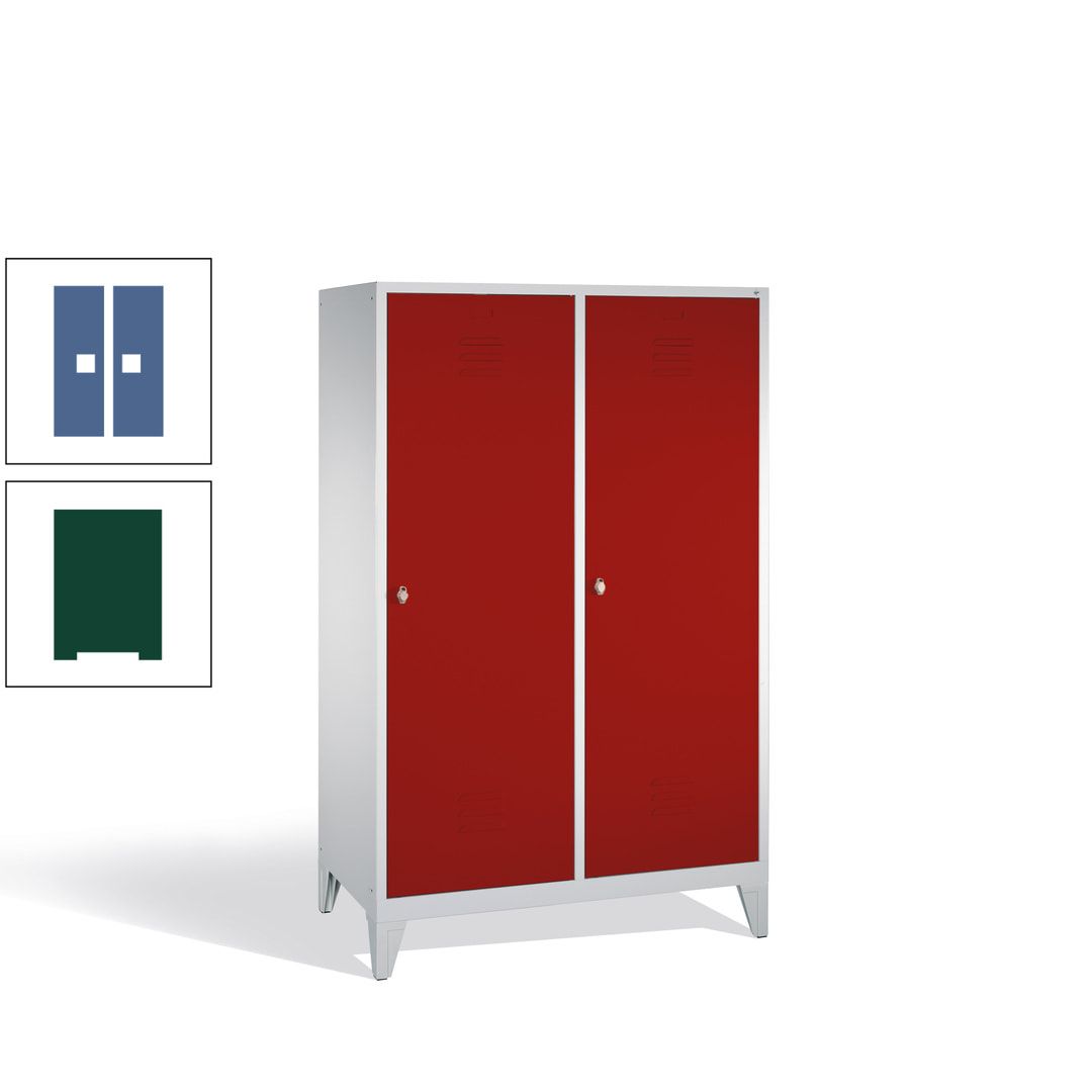 Doppel-Spind mit 2 Großtüren, Garderobenschrank mit Füßen, 4 Abteile a 300 mm, Korpus anthrazitgrau, Tür anthrazitgrau, 1.850 x 1.190 x 500 mm (HxBxT)