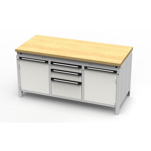 OTTOKIND Werkbank - bündige Arbeitsplatte - 810 x 1.695 x 750 mm (HxBxT) - 3 Schubladen - 2 Schränke - lichtgrau
