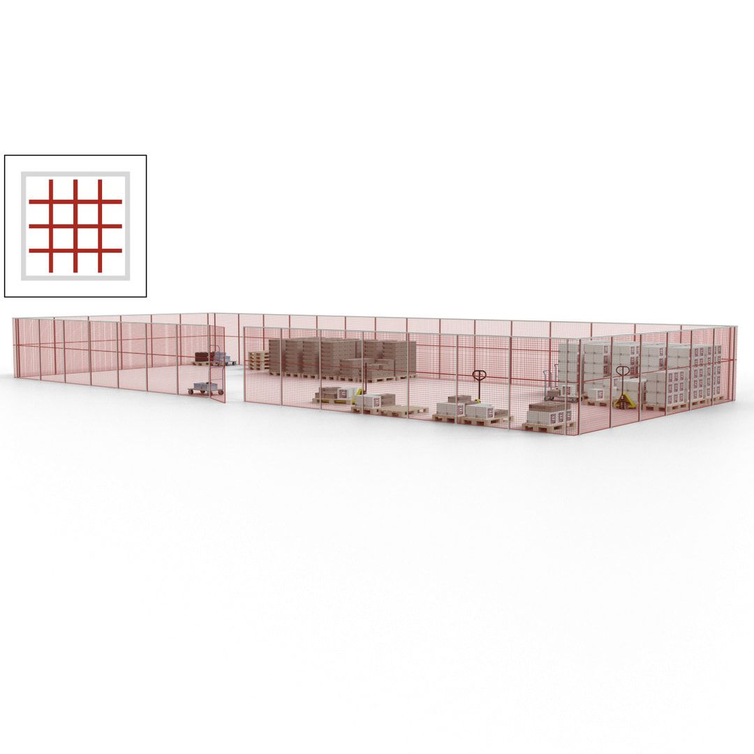 Maschinen Schutzgitter - Hallentrennwand - Sicherheitszaun - Tür - 63 m - 2.200 x 22.900 x 9.400 mm (HxBxT) - enzianblau