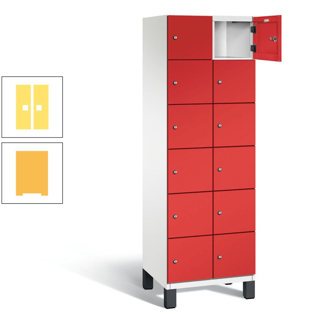 Fächerschrank, Stahlschrank, 12 Fächer, Türöffnungsbegrenzer, Füße, 1.980 x 600 x 525 mm (HxBxT), Korpus anthrazitgrau, Front anthrazitgrau