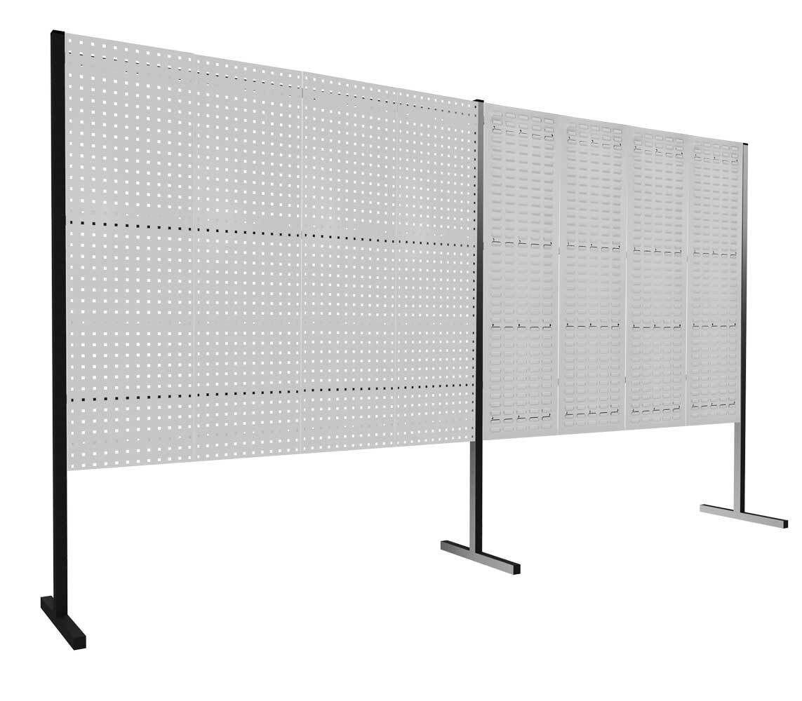 Modulare Trennwand, Werkzeugwand, Doppelfeld 180 Grad, 3 Loch- u. 3 Schlitzplatten, Plattenhöhe 1.500 mm, 2.000 x 3.000 mm (HxB), Anthrazitgrau
