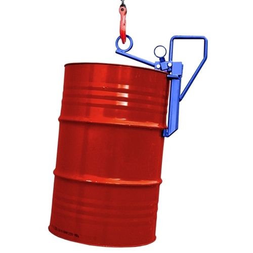 Eichinger Fassklemme, Kran, 200 l Sickenfässer, auch offene Fässer, Traglast 350 kg, verschweißt, mit Fass-Stabilisator, Farbe enzianblau (RAL 5010)