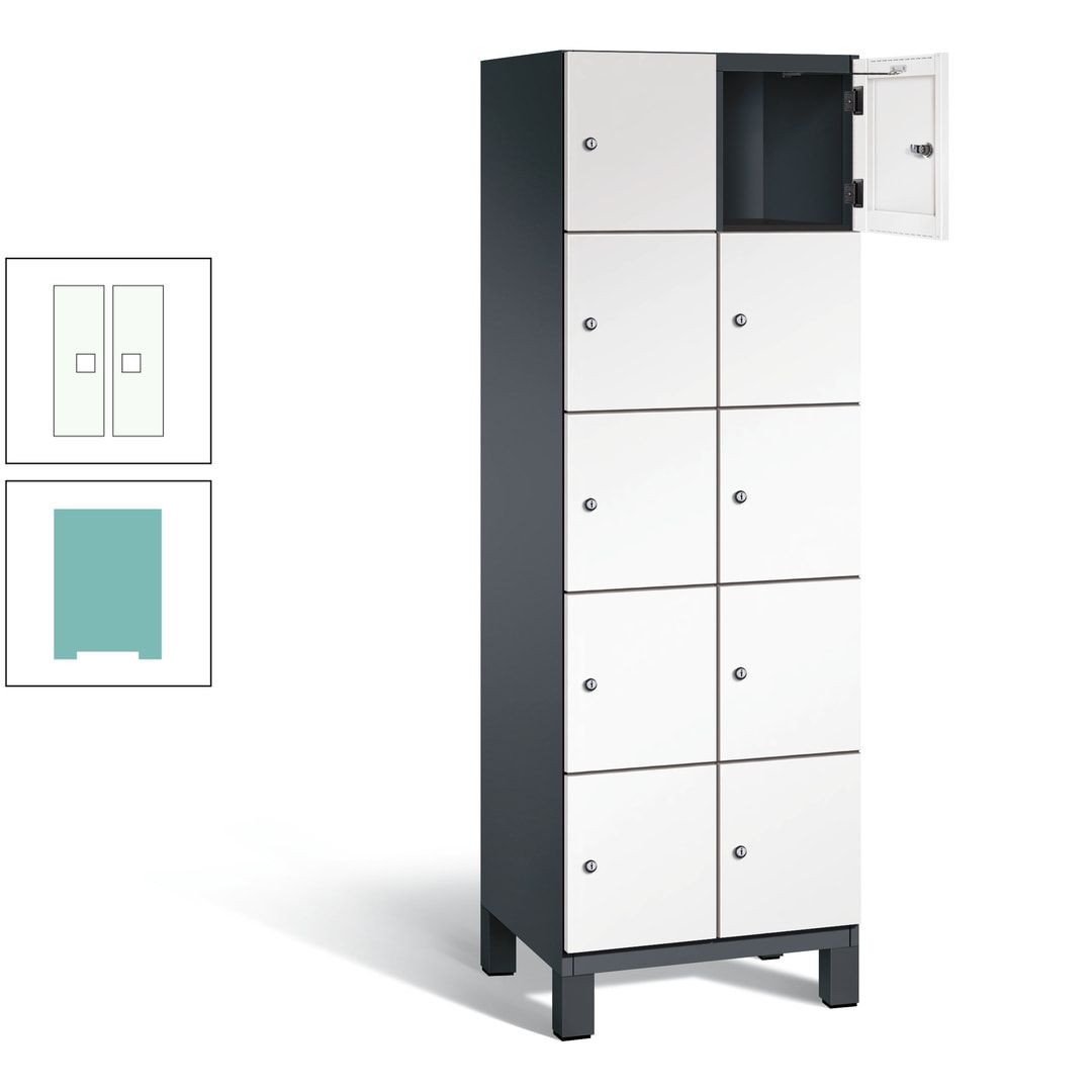 Fächerschrank, Stahlschrank, 10 Fächer, Türöffnungsbegrenzer, Füße, 1.980 x 600 x 525 mm (HxBxT), Korpus anthrazitgrau, Front anthrazitgrau