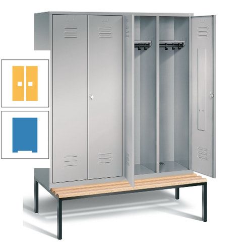 Doppel-Spindschrank, Buche Sitzbank untergebaut, 4 Abteile a 400 mm, Korpus lichtgrau, Tür anthrazitgrau, 2.090 x 1.590 x 815 mm (HxBxT)