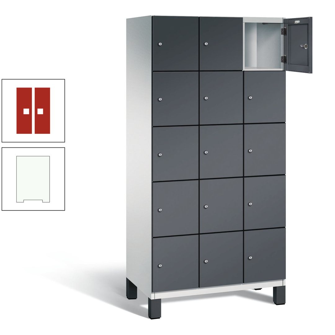 Fächerschrank, Stahlschrank, 15 Fächer, Türöffnungsbegrenzer, Füße, 1.980 x 900 x 525 mm (HxBxT), Korpus anthrazitgrau, Front anthrazitgrau