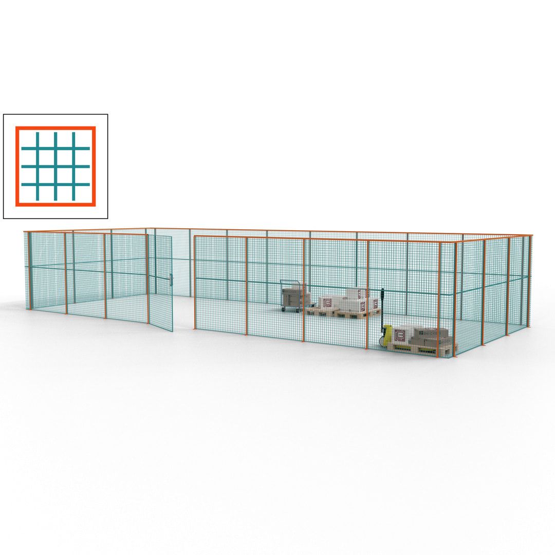 Maschinen Schutzgitter - Hallentrennwand - Sicherheitszaun - Tür - 33 m - 2.200 x 12.400 x 4.900 mm (HxBxT) - enzianblau