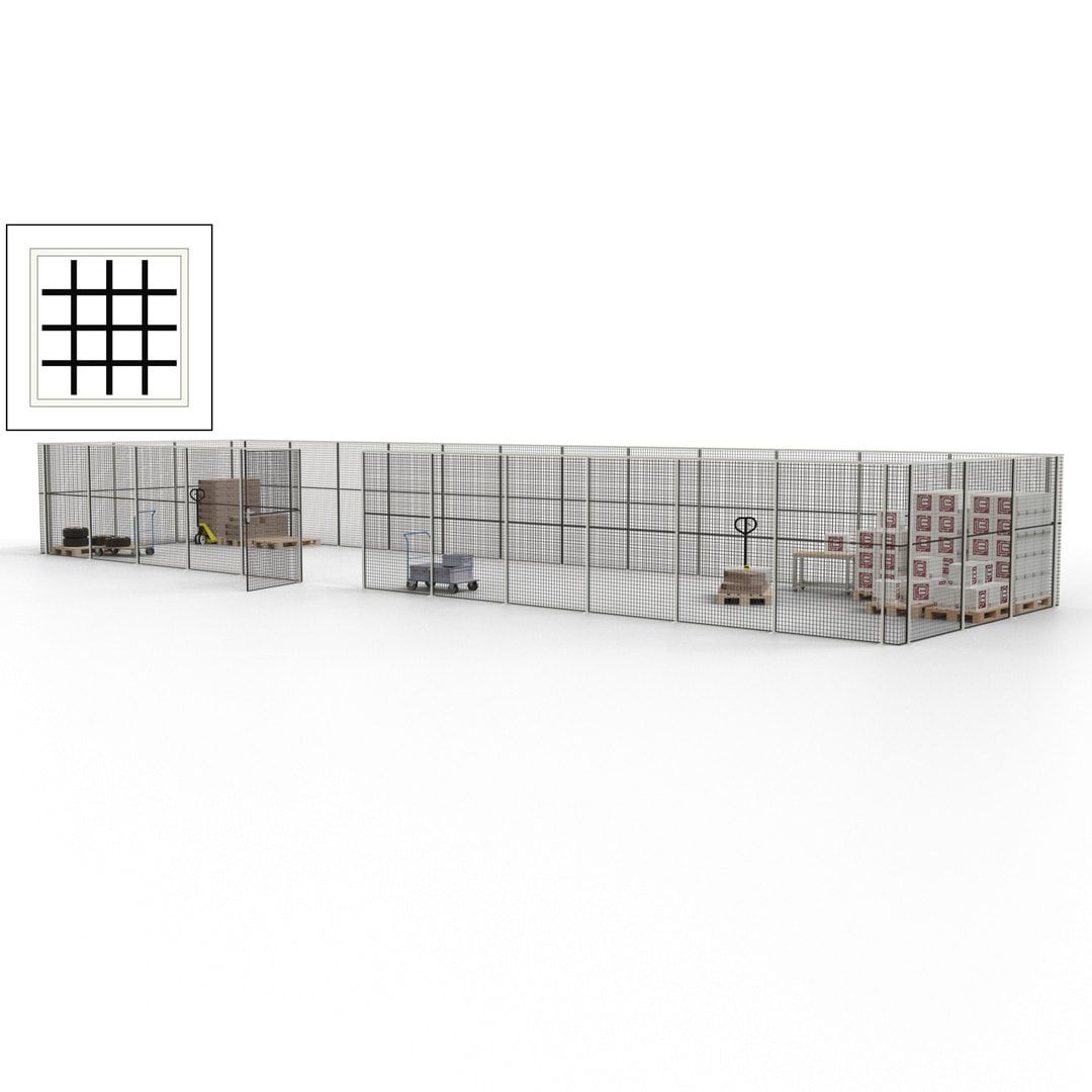 Maschinen Schutzgitter - Hallentrennwand - Sicherheitszaun - Tür - 45 m - 2.200 x 18.400 x 4.900 mm (HxBxT) - enzianblau