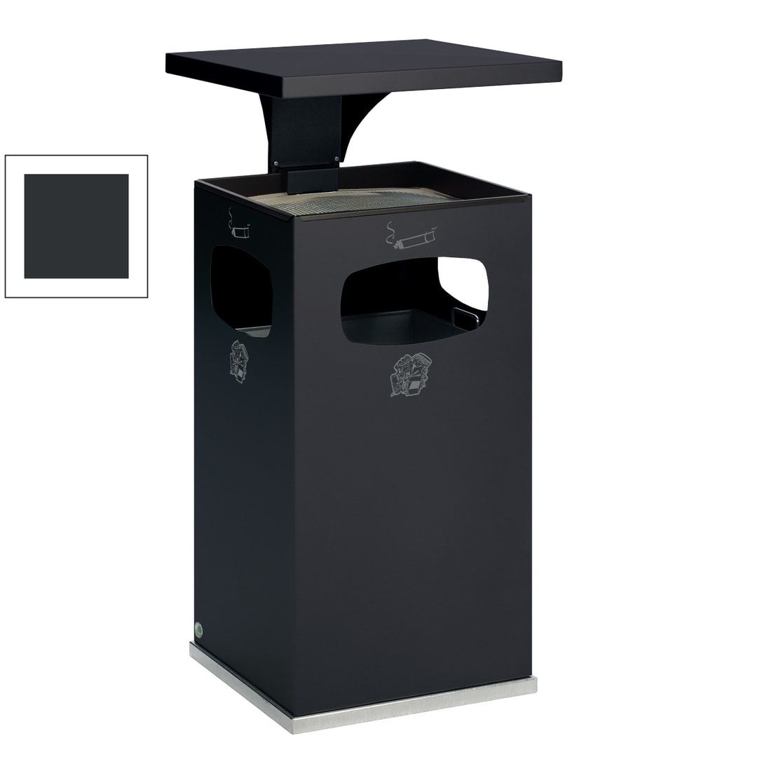 Abfallsammler mit Ascher und Dach - eckig - Volumen 72 l - 955 x 500 x 500 mm (HxBxT) - Antik silber