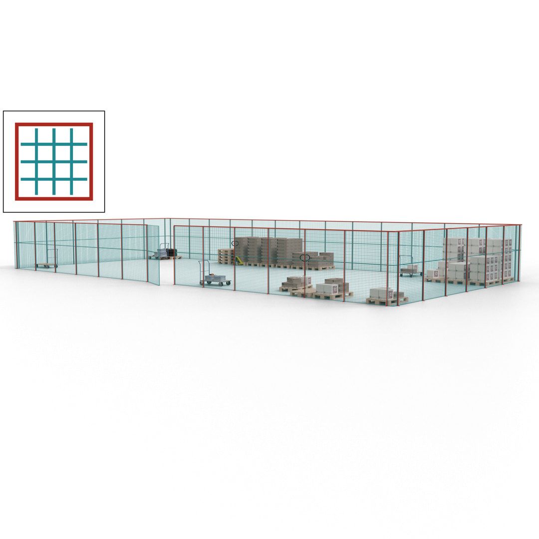 Maschinen Schutzgitter - Hallentrennwand - Sicherheitszaun - Tür - 57 m - 2.200 x 19.900 x 9.400 mm (HxBxT) - enzianblau